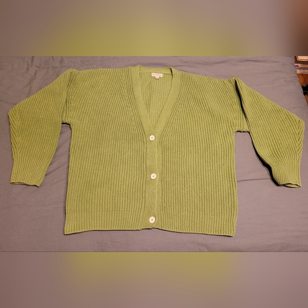 Tradlands Shelter Cardigan:Light Green Cotton: Size XL - Ethically Made in Peru